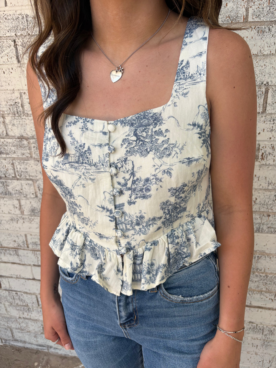 Ivory Garden Square Neck Crop Tank*