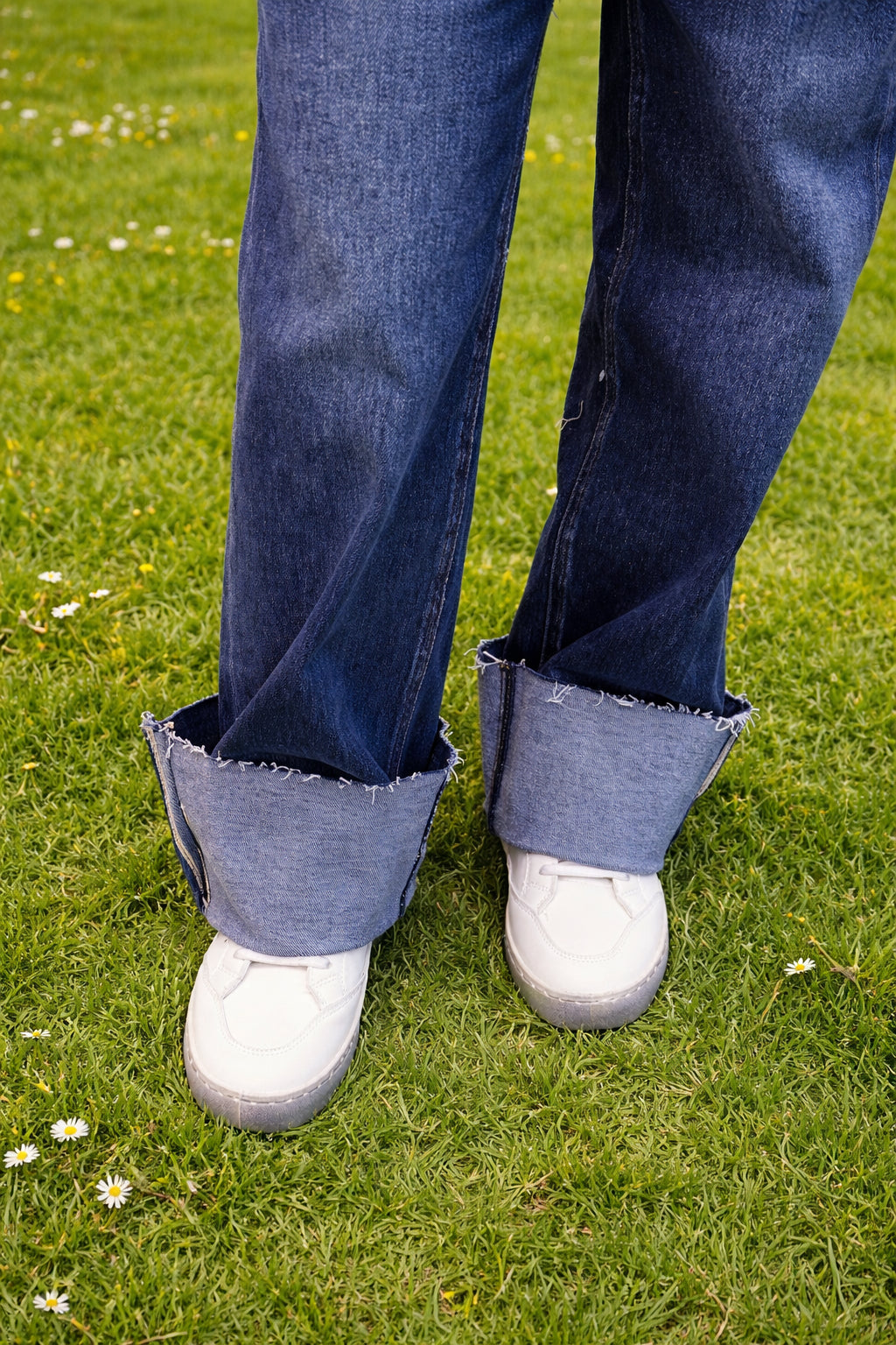 Risen Mid Rise Straight Wide Cuff Jeans