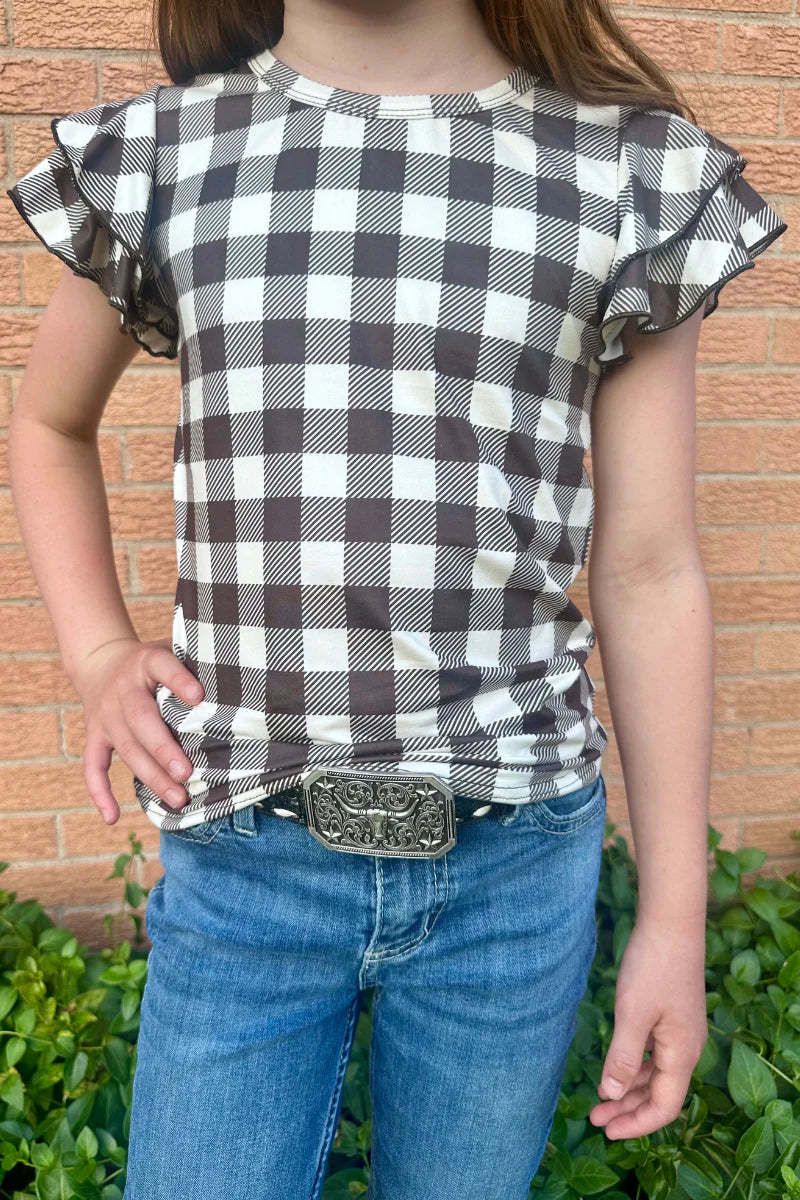 KIDS Plaid My Love Brown Top