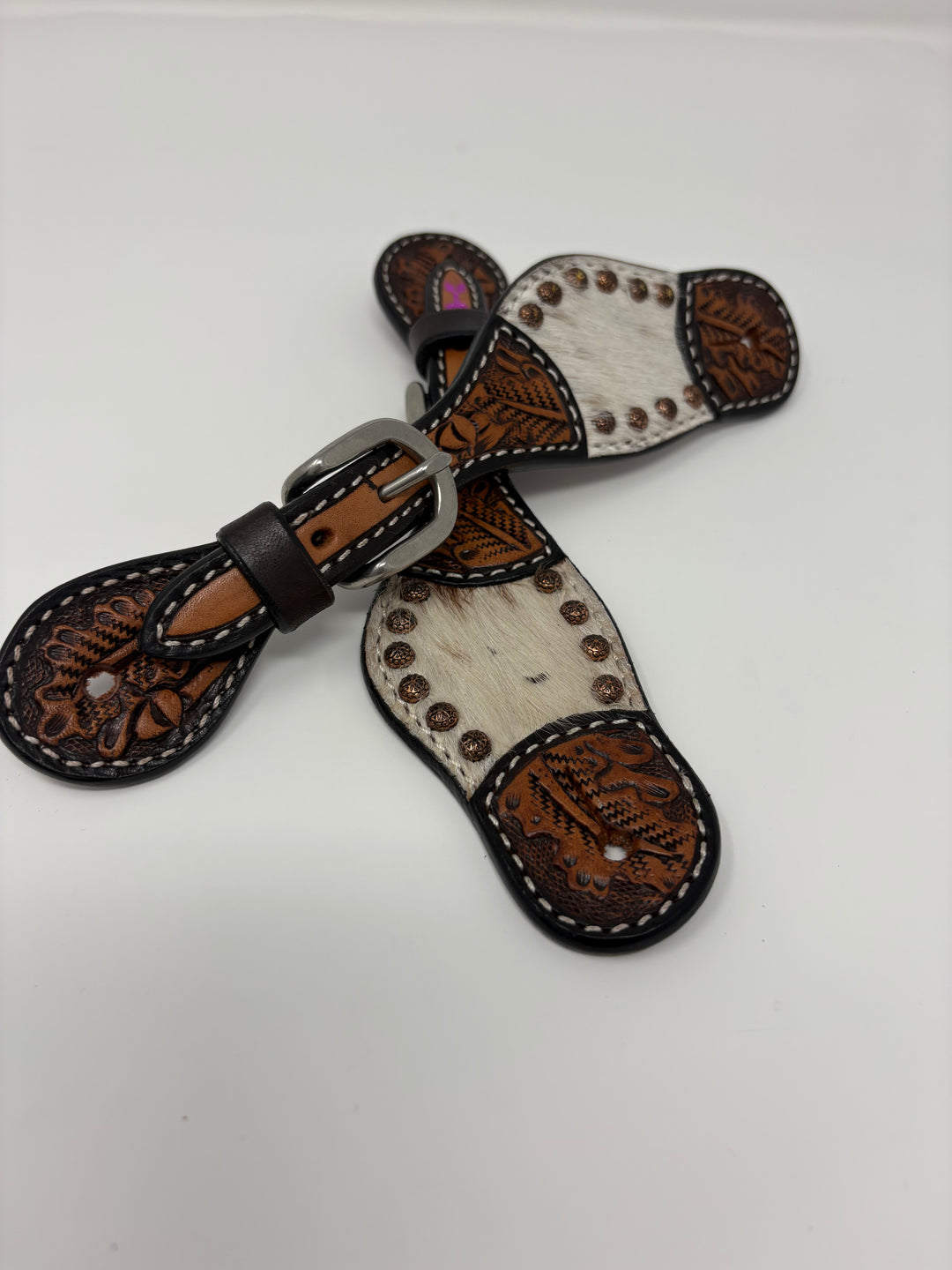 KIDS Rafter T Ranch Hair on Hide Two Tone Spur Straps