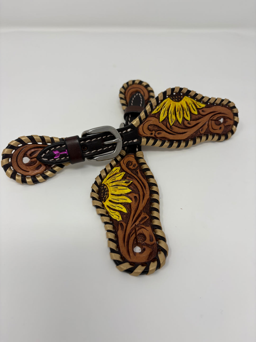 KIDS Rafter T Ranch Sunflower Tooled Spur Straps