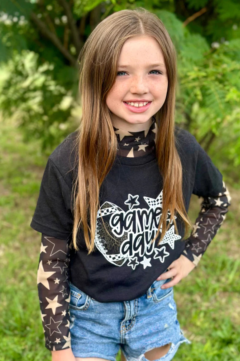 KIDS Sterling Kreek Go Team Go Black & Gold Mesh Top