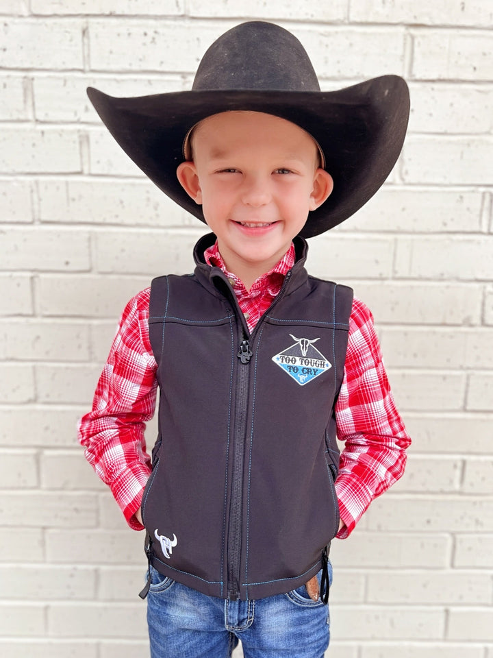 Kids Cowboy Hardware Black Too Tough To Cry Vest | gussieduponline