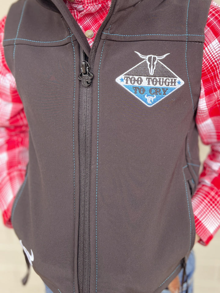 Kids Cowboy Hardware Black Too Tough To Cry Vest | gussieduponline