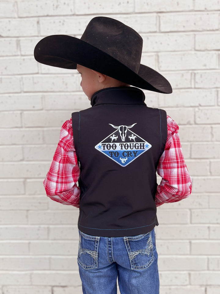 Kids Cowboy Hardware Black Too Tough To Cry Vest | gussieduponline