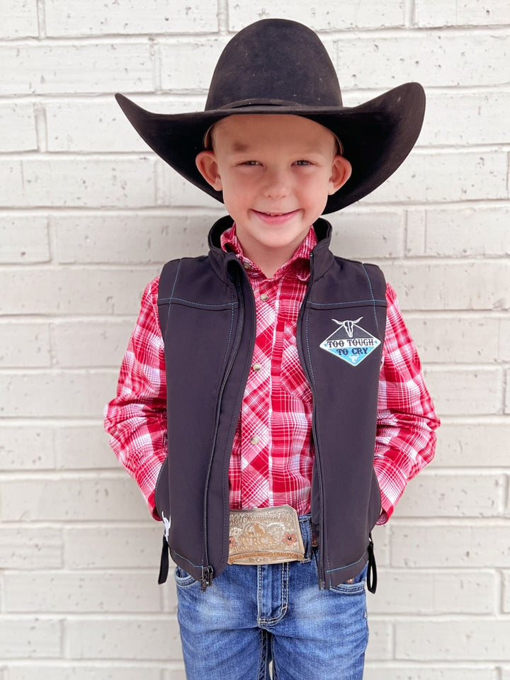 Kids Cowboy Hardware Black Too Tough To Cry Vest | gussieduponline
