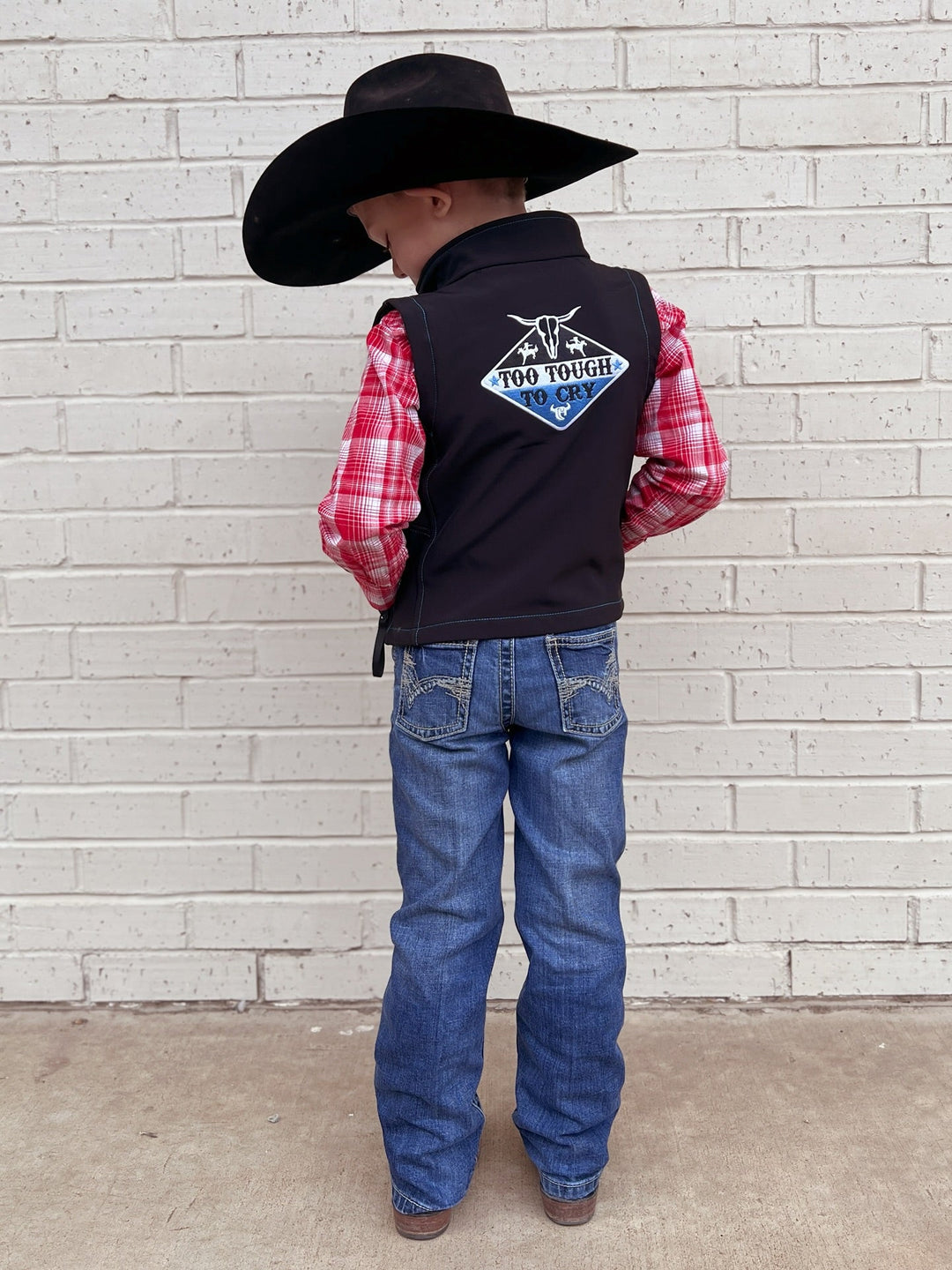 Kids Cowboy Hardware Black Too Tough To Cry Vest | gussieduponline