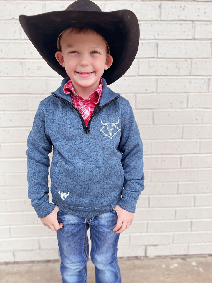 Kids Cowboy Hardware Blue Quarter Zip Pullover | gussieduponline