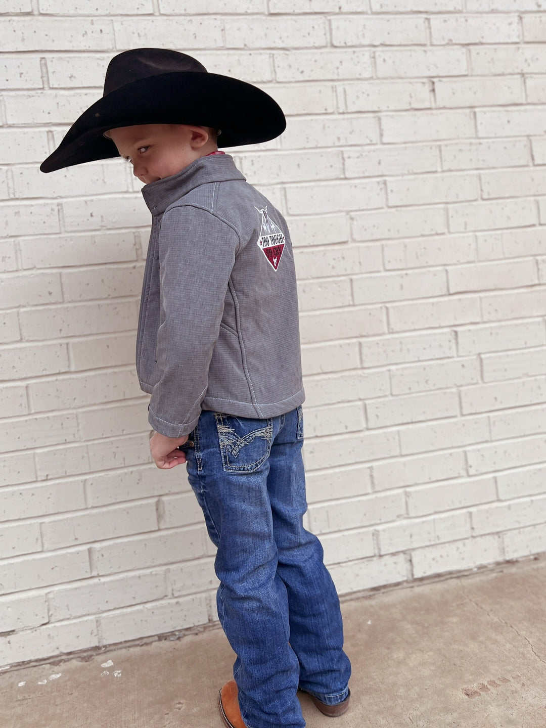 Kids Cowboy Hardware Grey Too Tough To Cry Jacket | gussieduponline