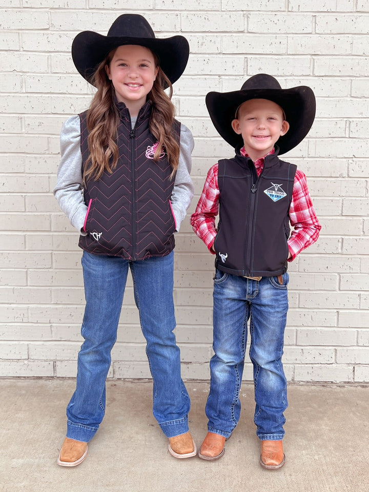 Kids Horse Quilted Black Vest | gussieduponline