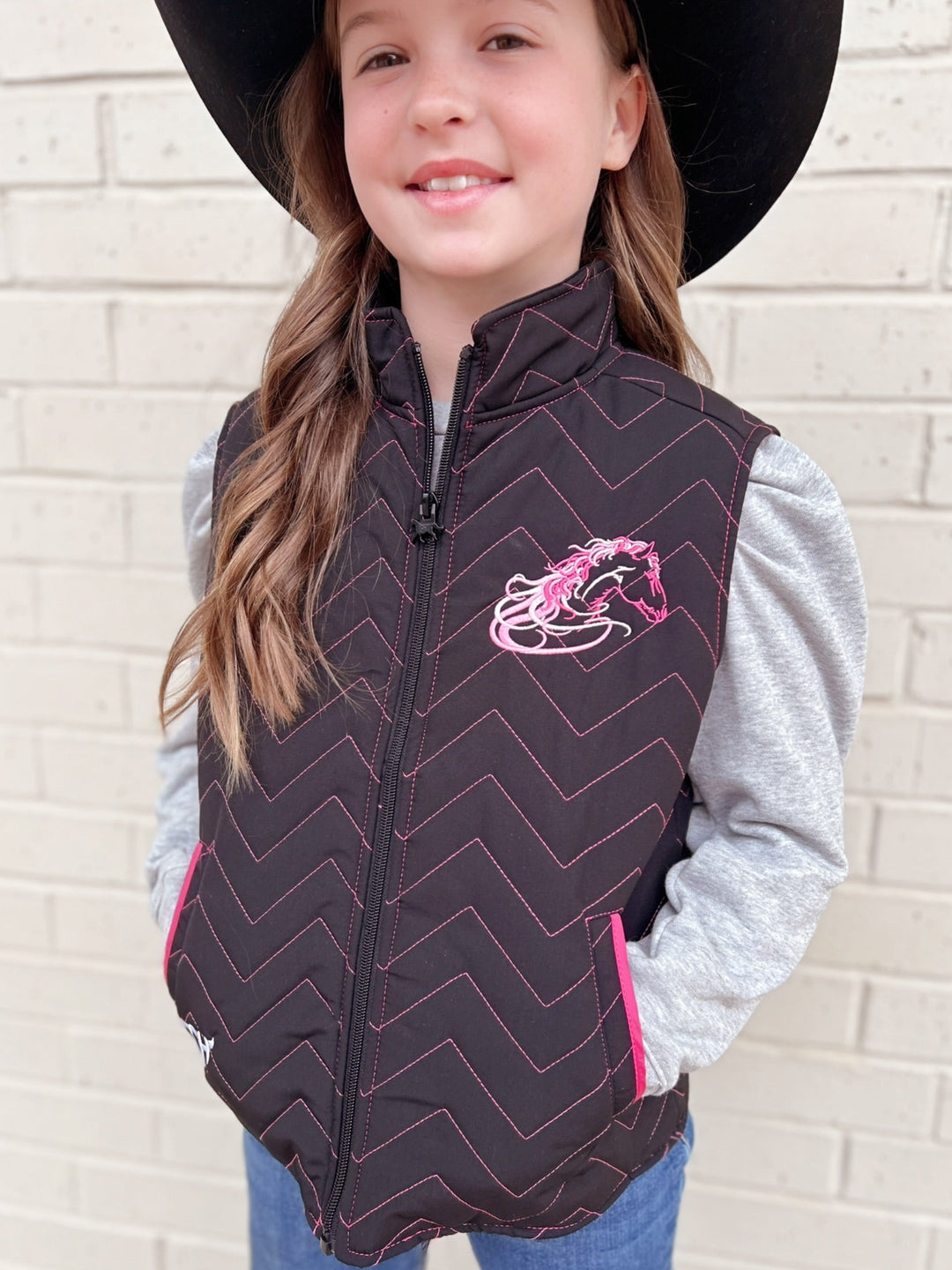 Kids Horse Quilted Black Vest | gussieduponline