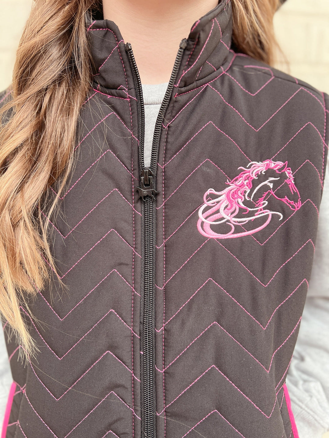 Kids Horse Quilted Black Vest | gussieduponline