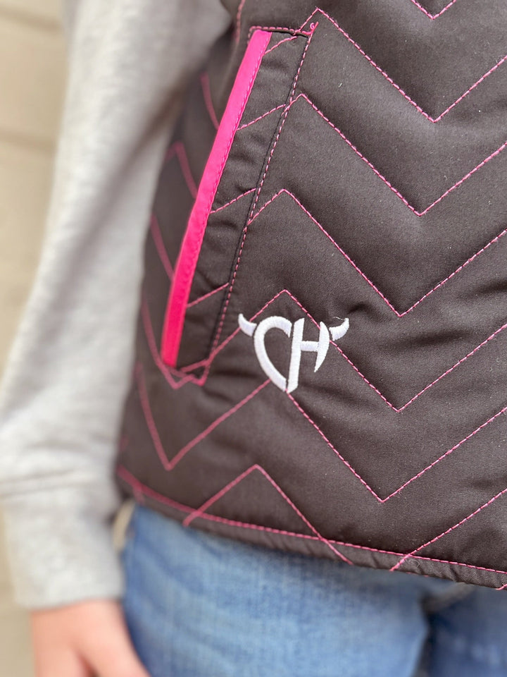 Kids Horse Quilted Black Vest | gussieduponline