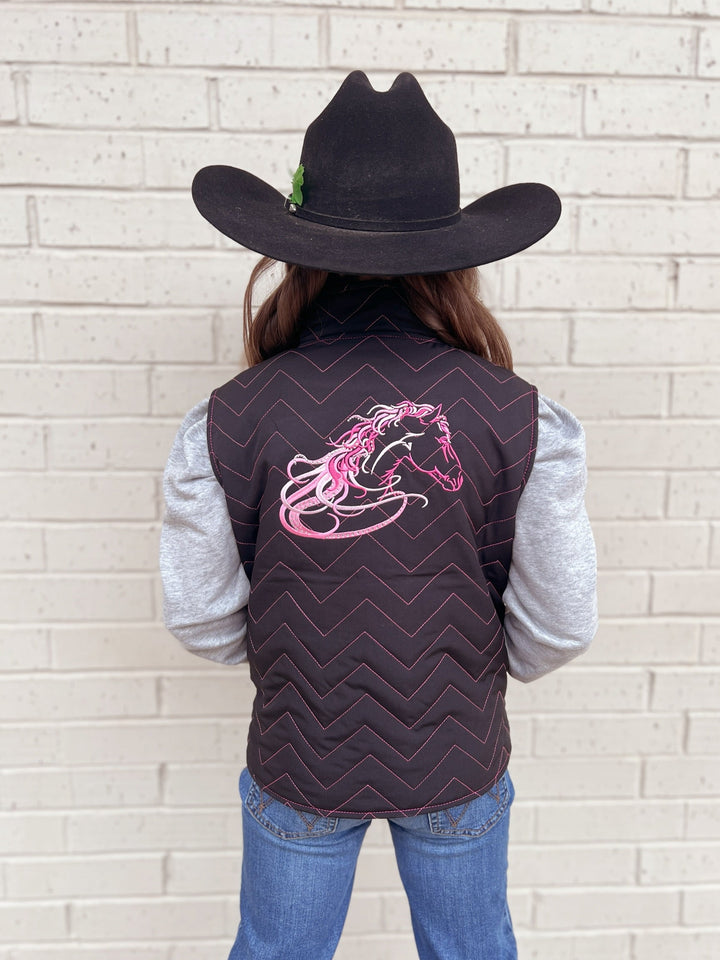 Kids Horse Quilted Black Vest | gussieduponline