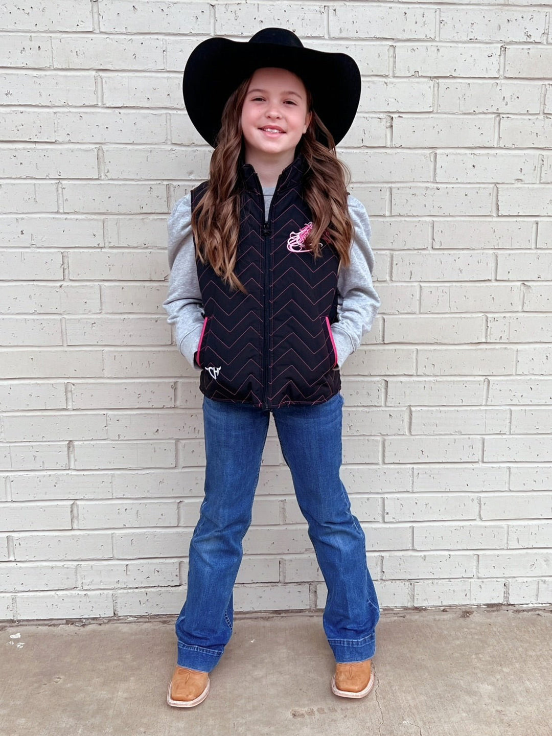 Kids Horse Quilted Black Vest | gussieduponline