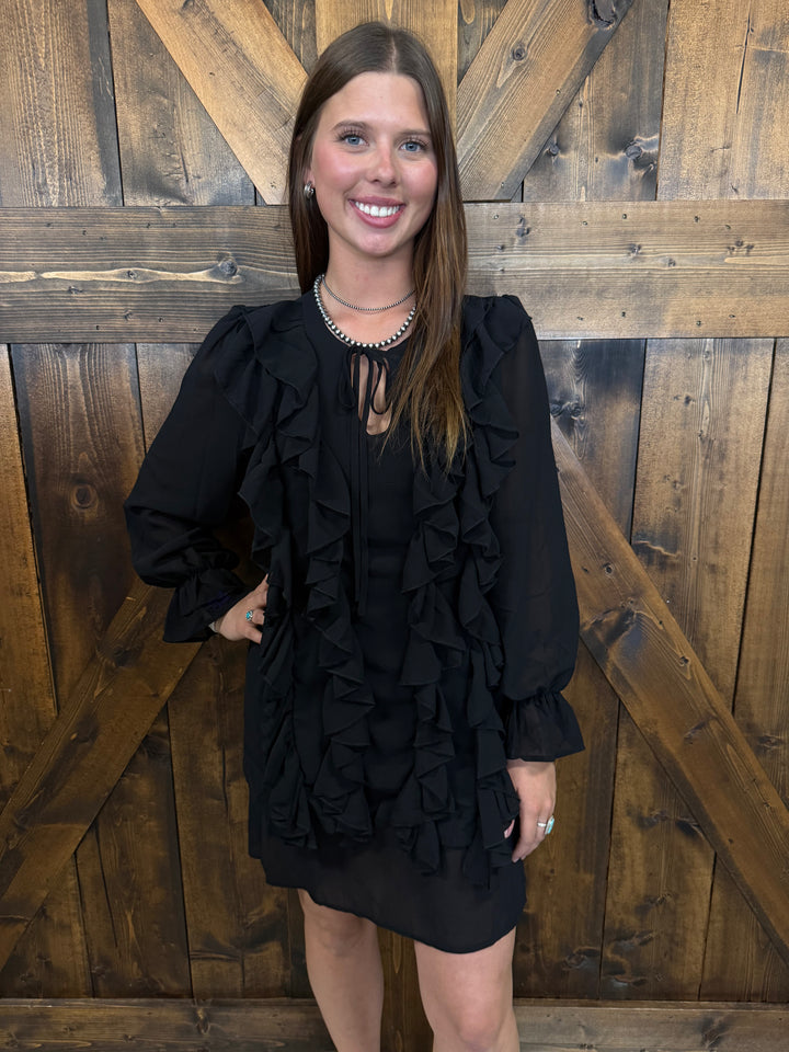 L&B Black Flowy Layered Ruffle Dress