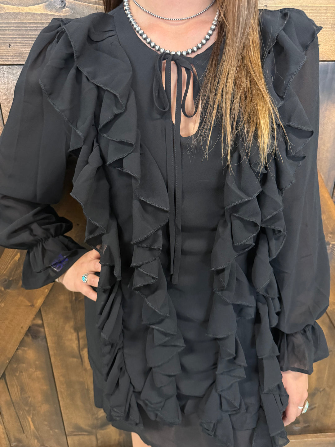 L&B Black Flowy Layered Ruffle Dress