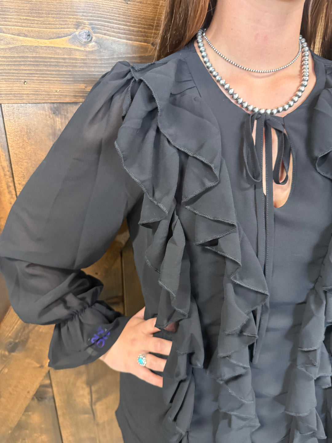 L&B Black Flowy Layered Ruffle Dress