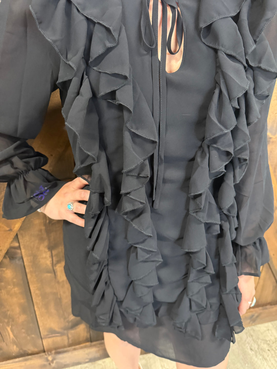 L&B Black Flowy Layered Ruffle Dress