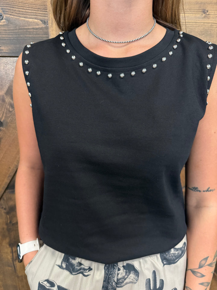 L&B Black Vintage Silver Studded Tank Top