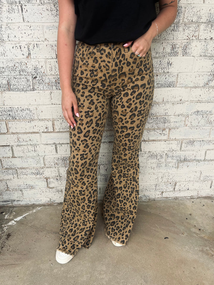 L&B Brown Leopard Denim High Rise Flare Jeans*