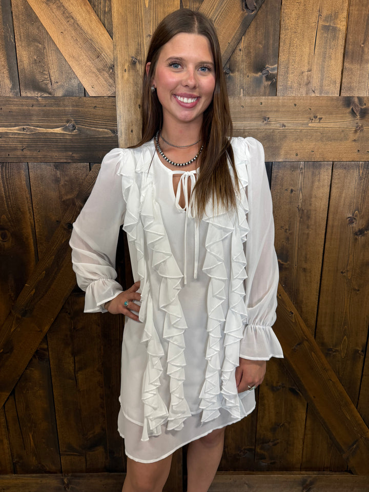 L&B Ivory Flowy Layered Ruffle Dress