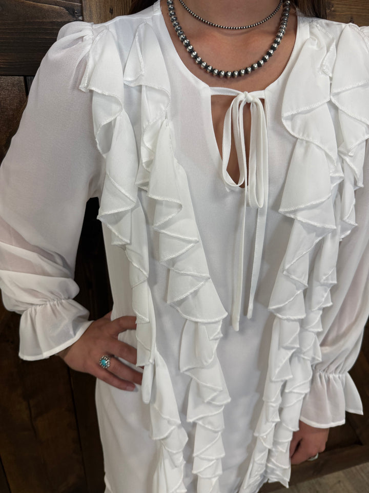 L&B Ivory Flowy Layered Ruffle Dress