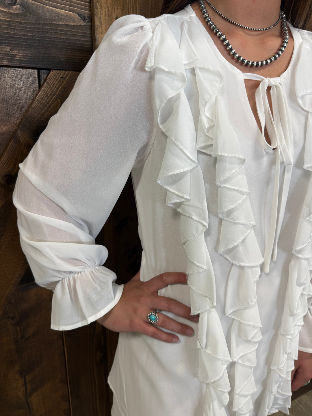 L&B Ivory Flowy Layered Ruffle Dress
