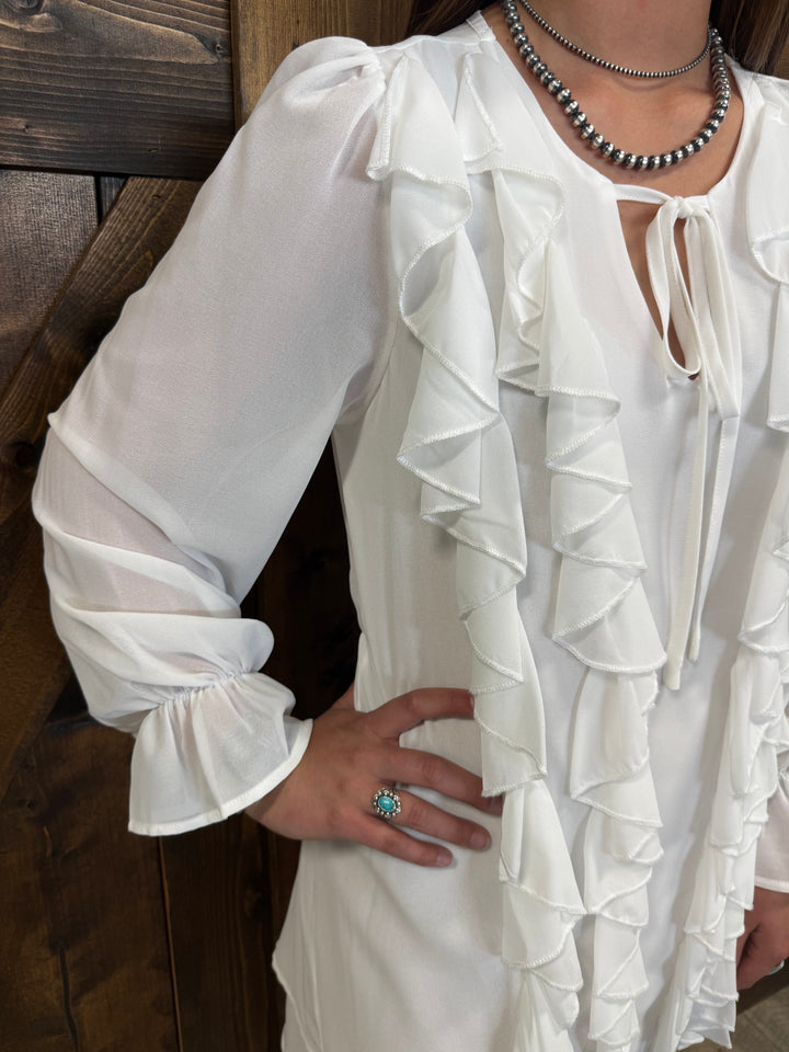 L&B Ivory Flowy Layered Ruffle Dress