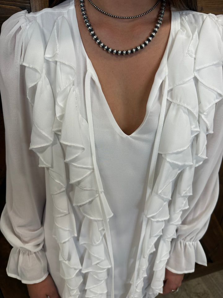 L&B Ivory Flowy Layered Ruffle Dress