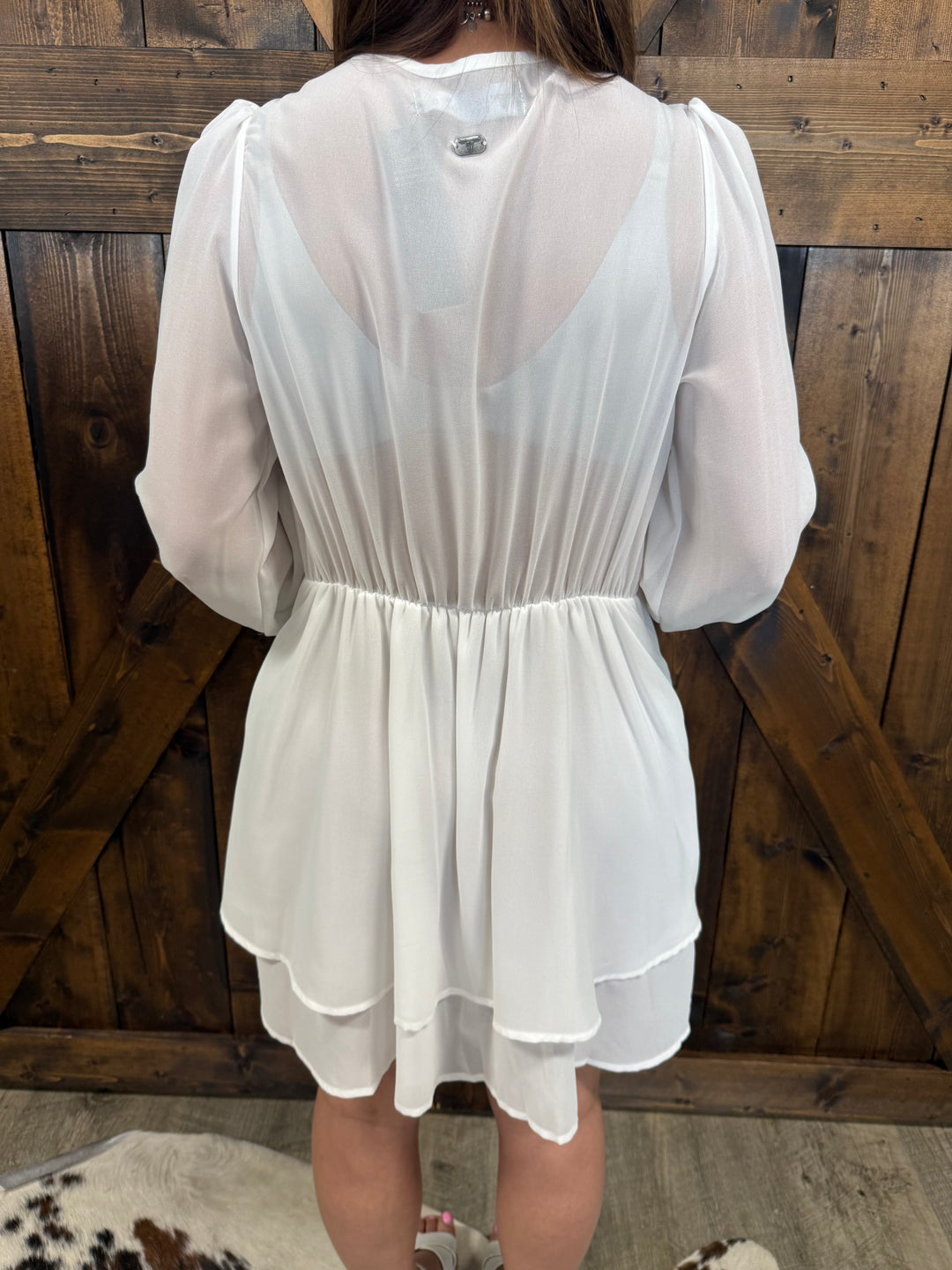 L&B Ivory Flowy Layered Ruffle Dress