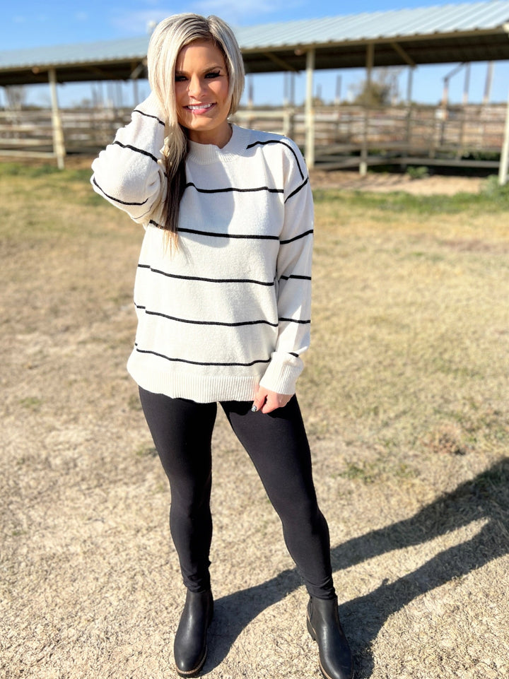 Loose Fit Stripe Sweater Top | gussieduponline