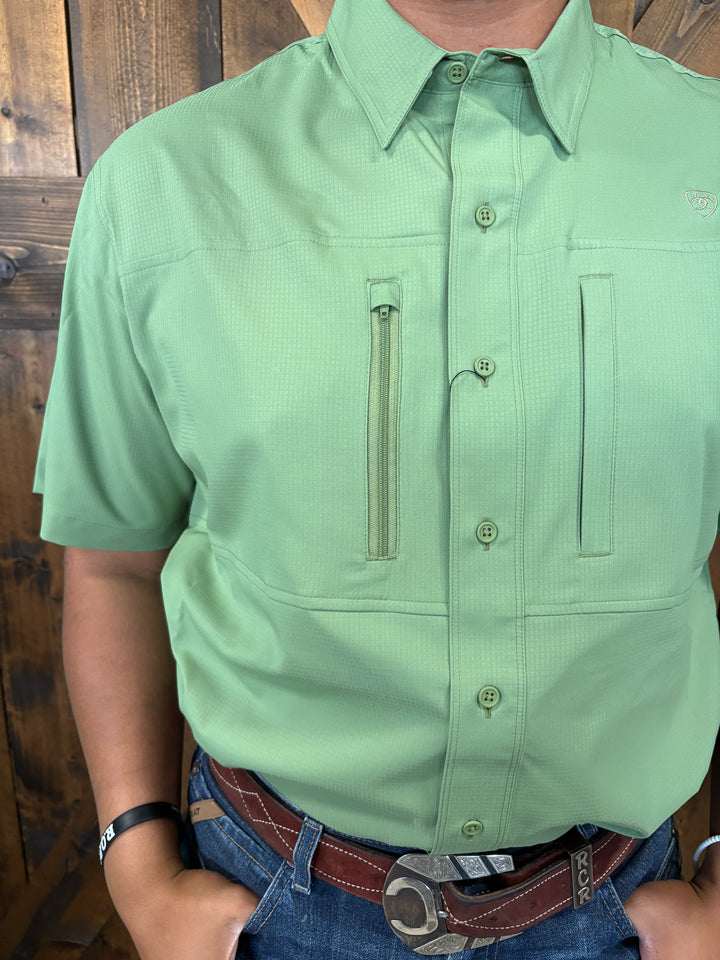 Mens Ariat Short Sleeve WaterCrest Green Button Down Shirt