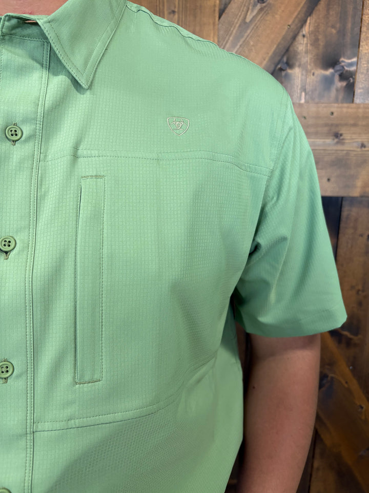 Mens Ariat Short Sleeve WaterCrest Green Button Down Shirt