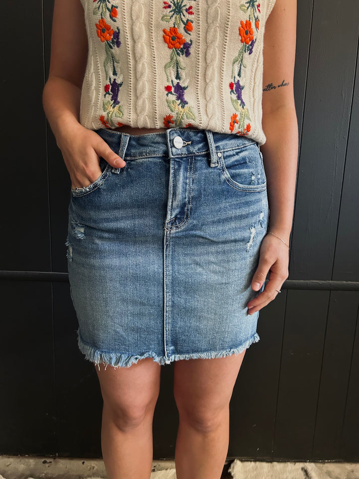 Mid Waist Medium Wash Pencil Skirt*