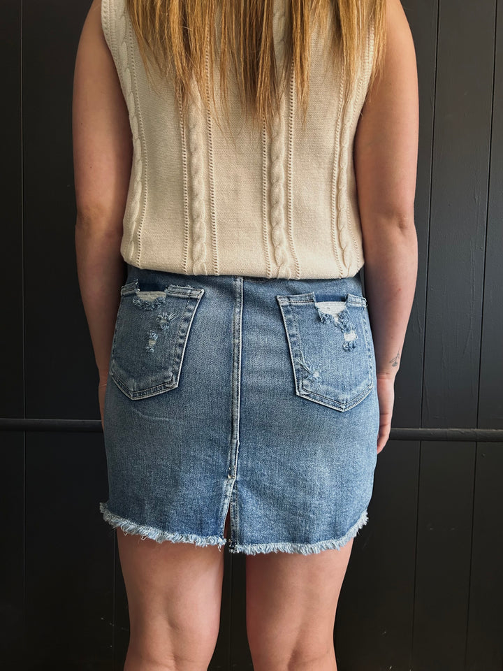 Mid Waist Medium Wash Pencil Skirt*