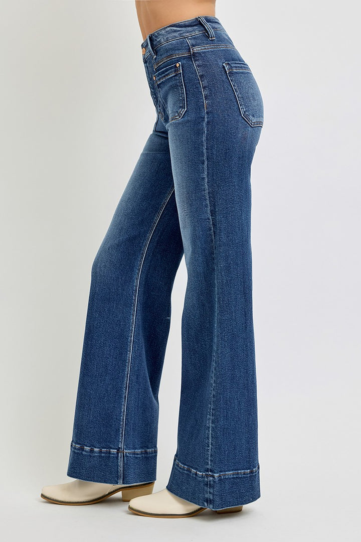 PLUS High Rise Wide Flare Patch Pocket Jeans