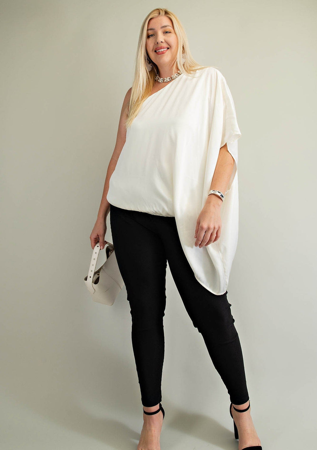 Plus One Shoulder Unbalanced Top | gussieduponline