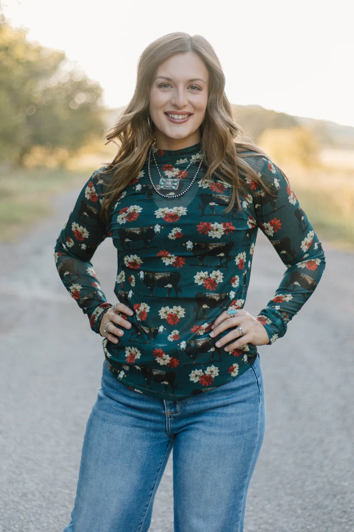Sterling Kreek Poinsettias On The Prairie Mesh Top*