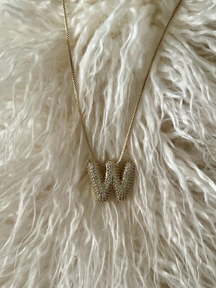 Rhinestone Bubble Letter Necklace | gussieduponline
