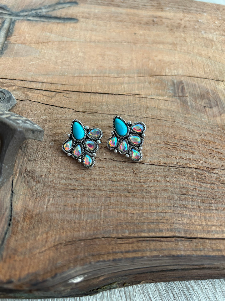 Rhinestone and Turquoise Western Inspired Earring
