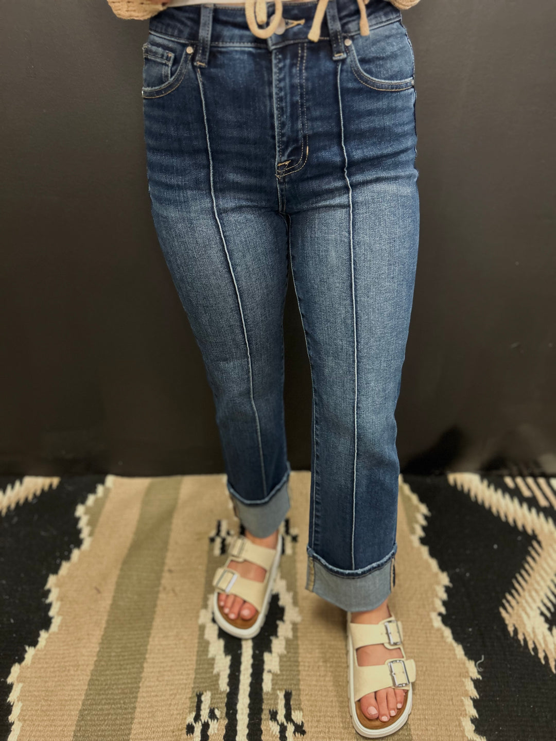 Risen Front Seam Straight Leg Jeans