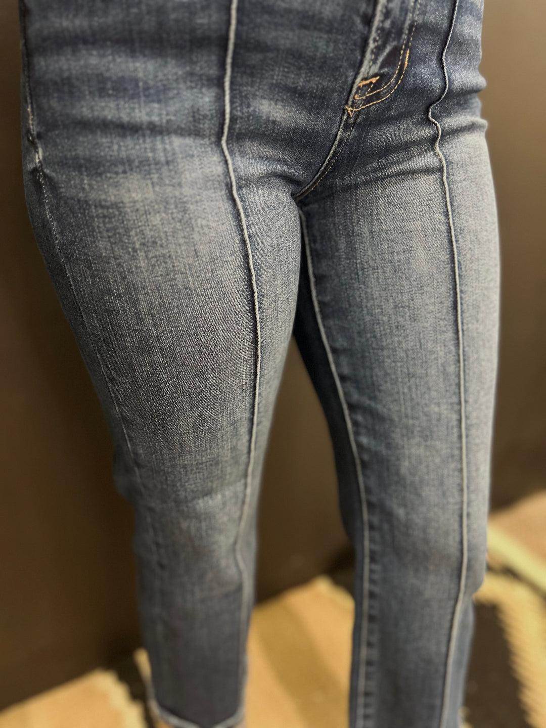 Risen Front Seam Straight Leg Jeans
