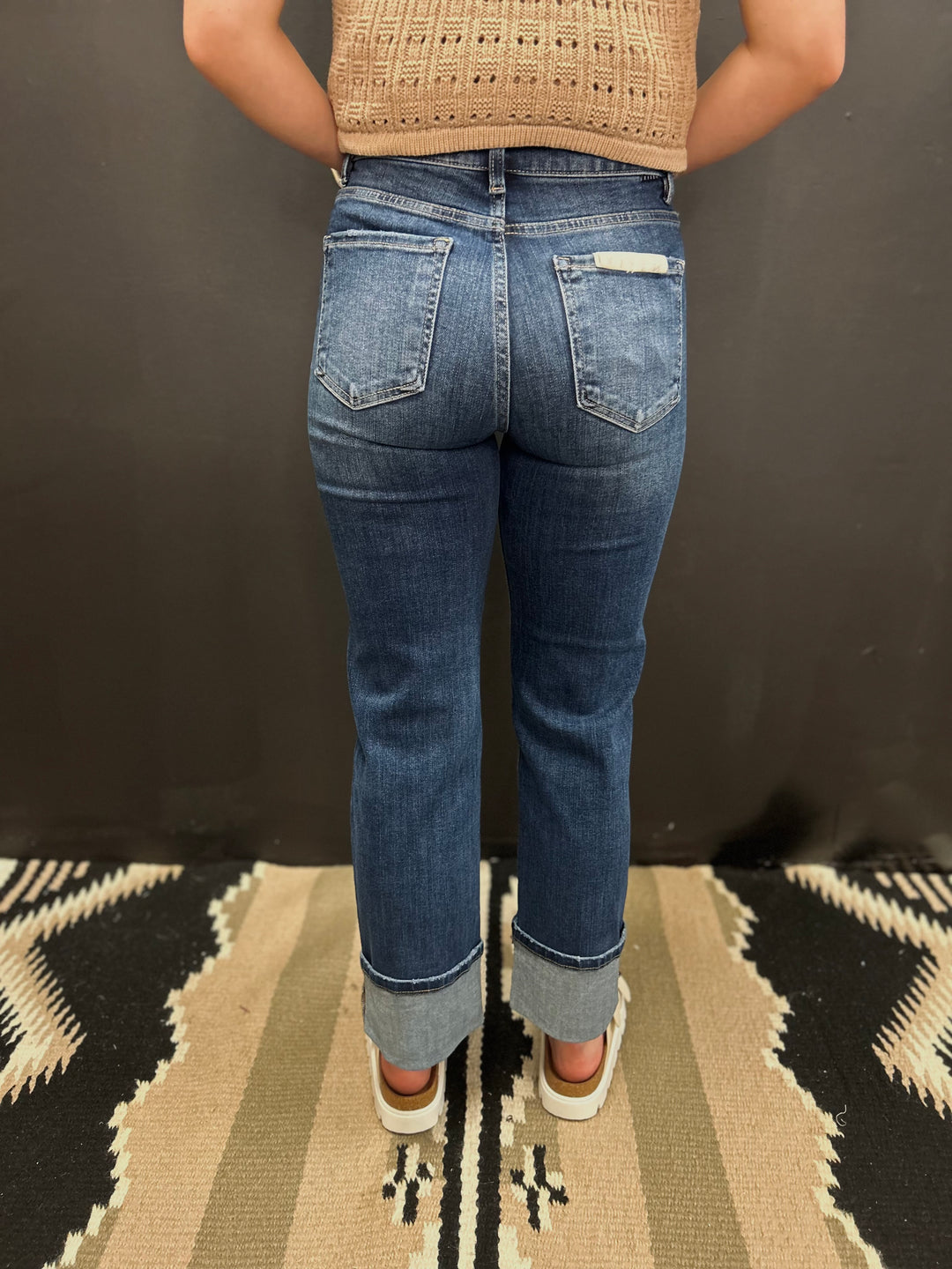 Risen Front Seam Straight Leg Jeans