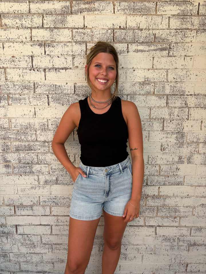 Risen High Rise Light Wash Shorts*