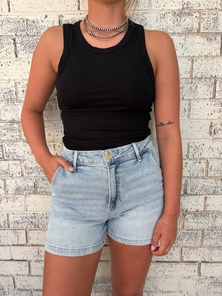 Risen High Rise Light Wash Shorts*