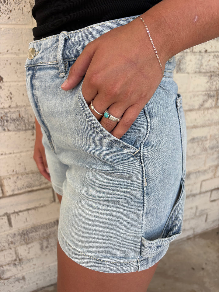 Risen High Rise Light Wash Shorts*