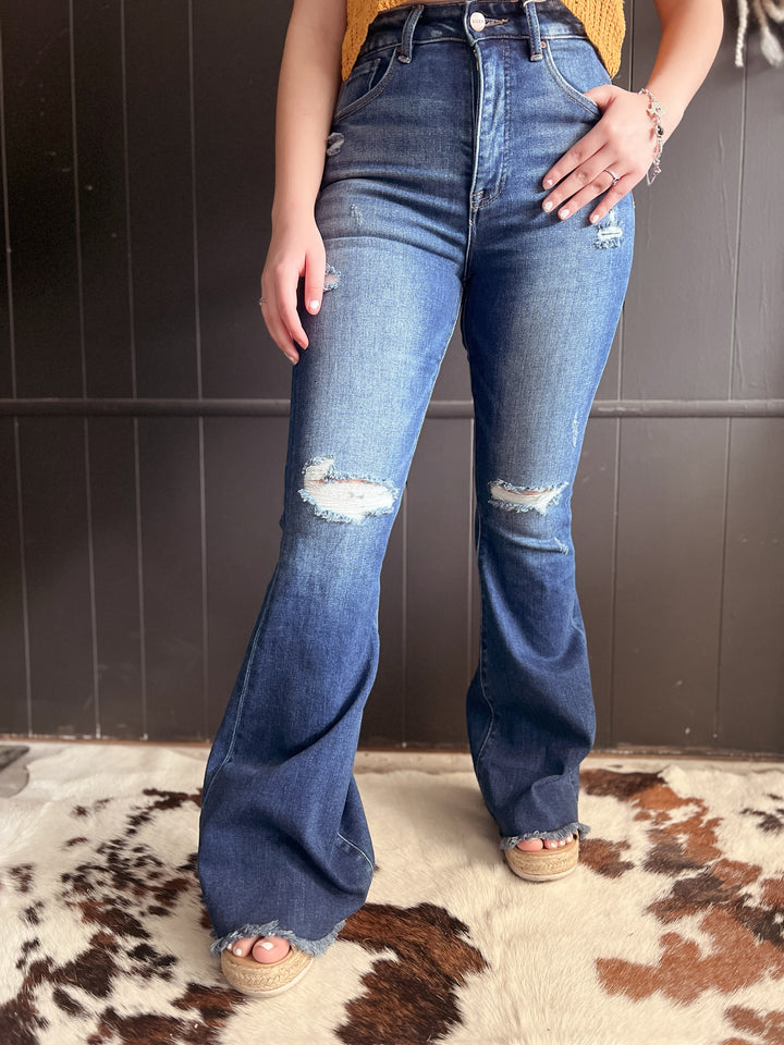 Risen Lightly Distressed Bootcut Jeans