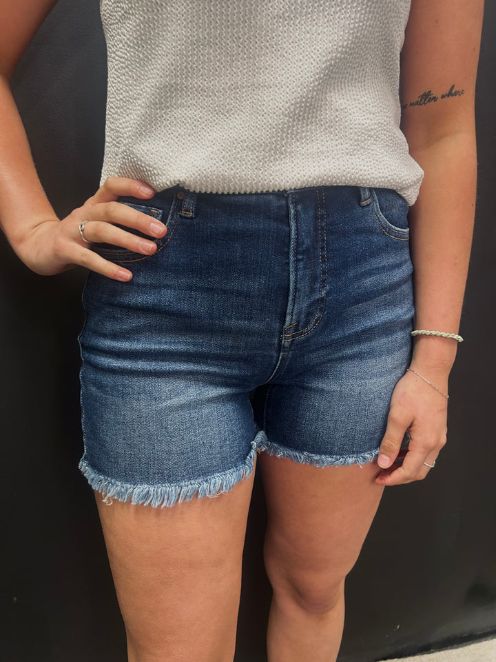 Risen Tummy Control High Rise Fray Hem Shorts*