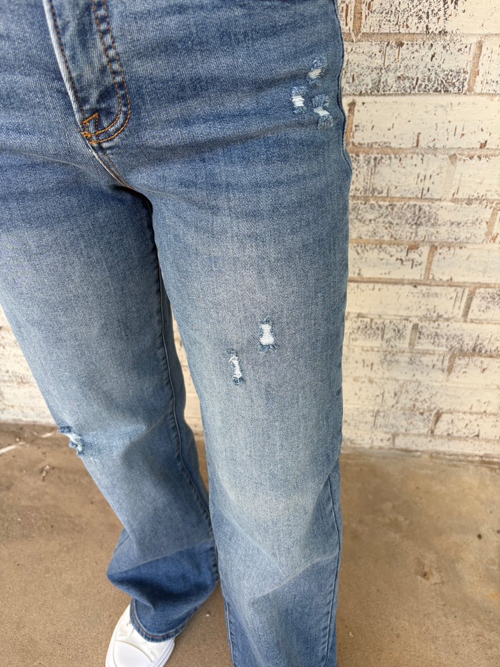 Risen Tummy Control High Rise Wide Leg Jeans